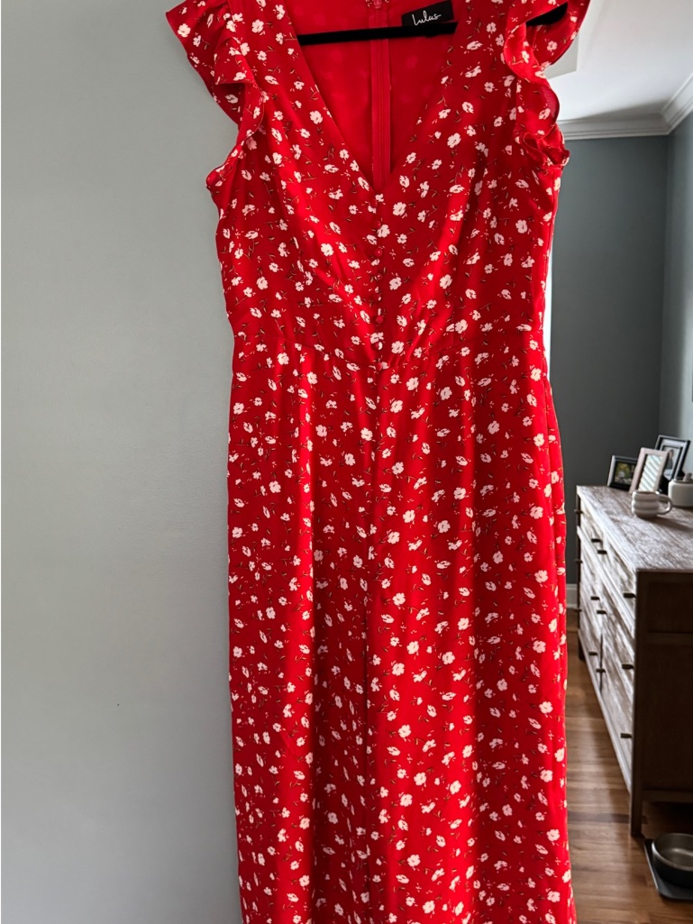 Lulu's Red Floral V-Neck jumpsuit